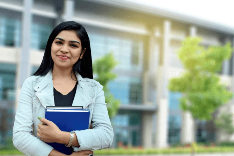 female student taking business management