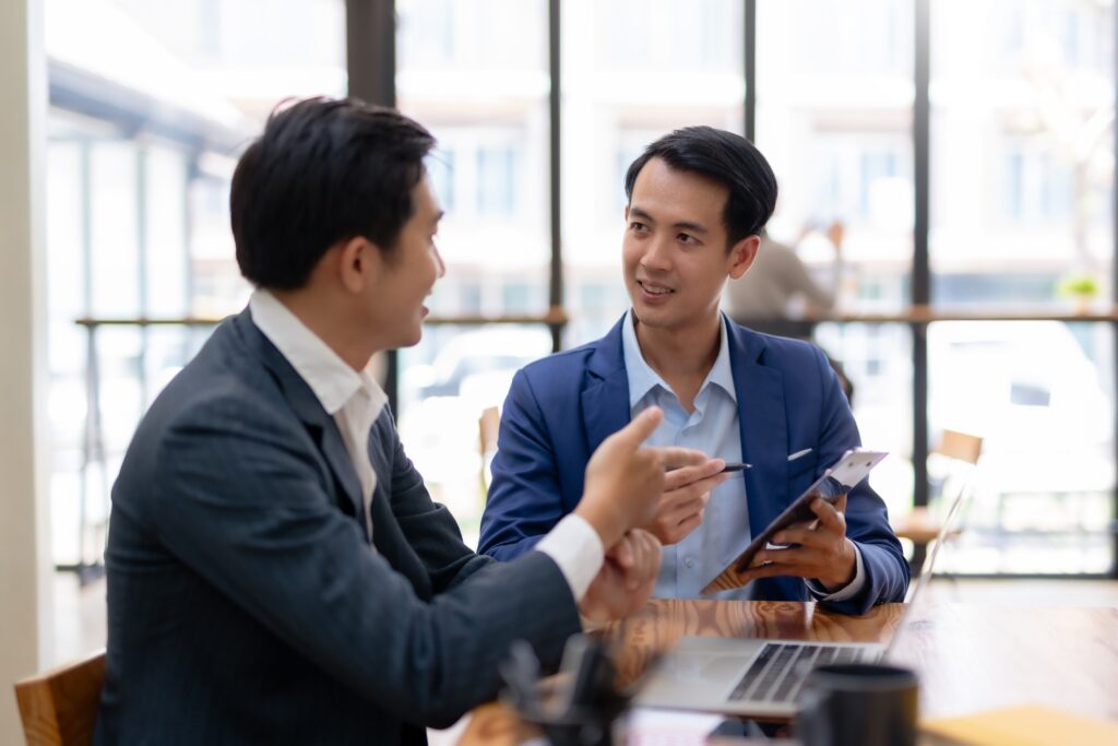 an insurance agent talking to a client