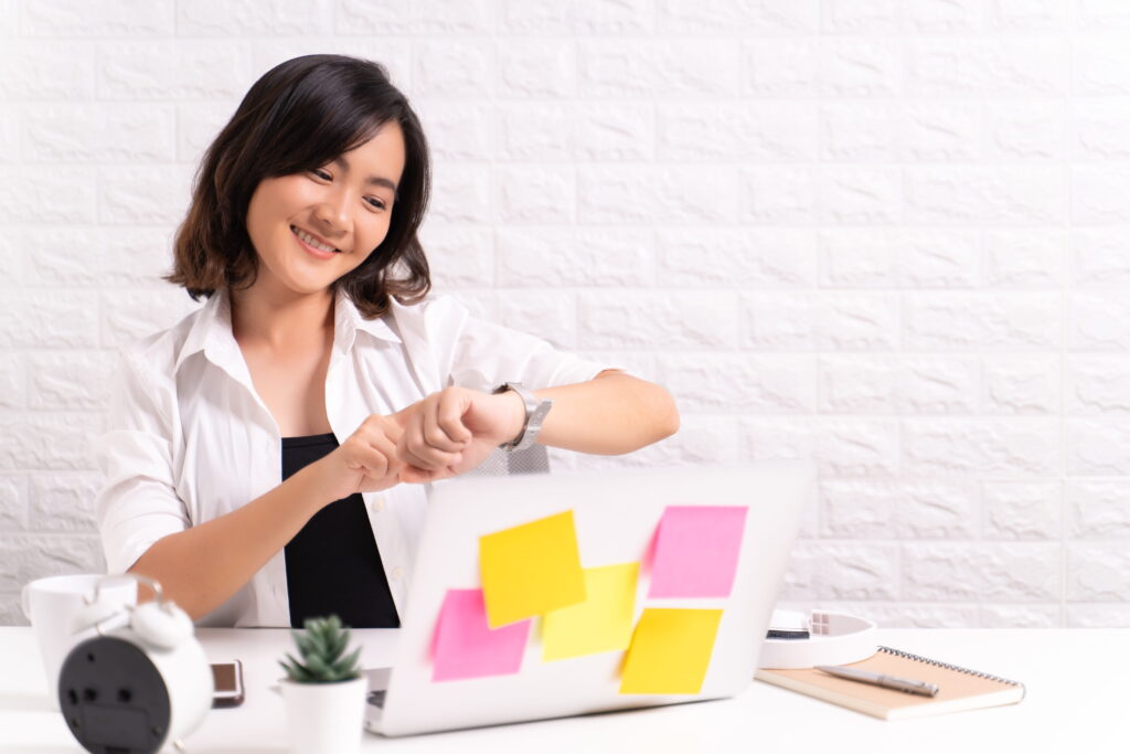 a freelance professional checking the time