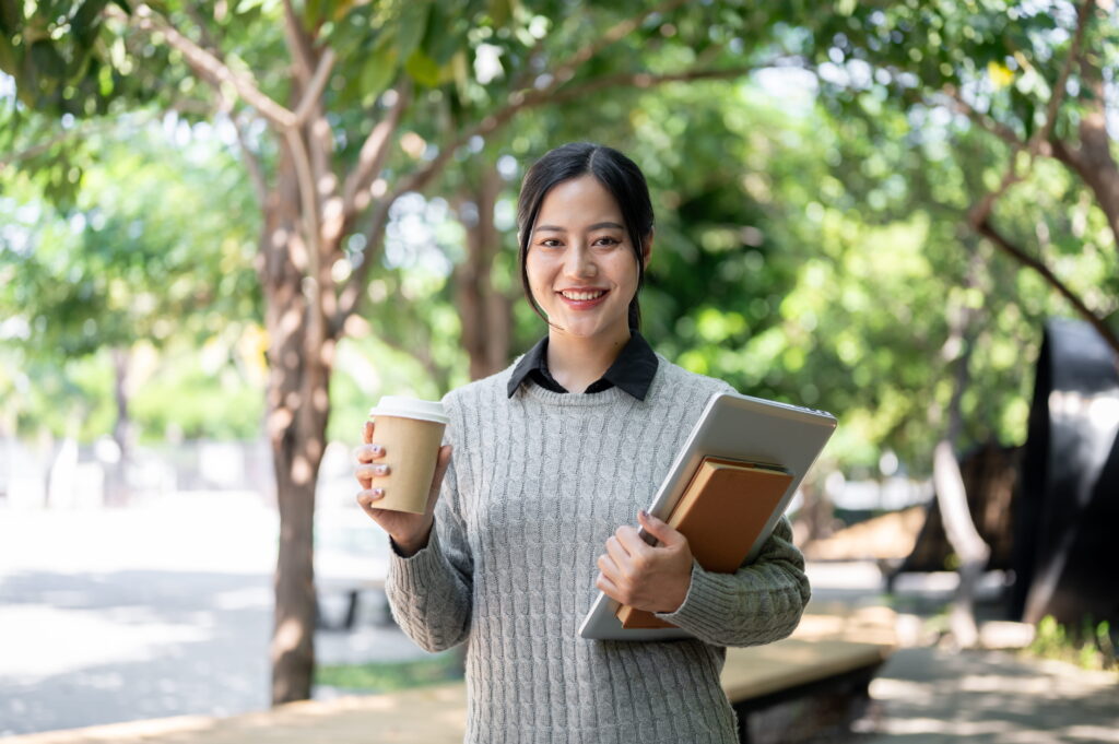 a freelancer walking in a path way