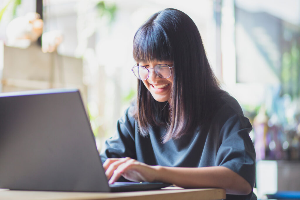 a GAS student using her laptop