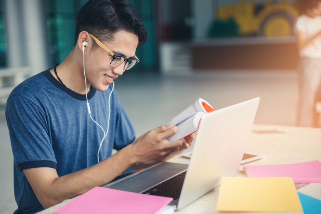 a stem student reading a book