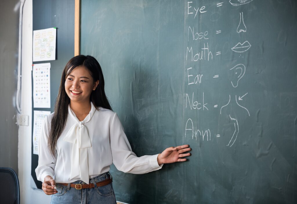 a teacher teaching body parts
