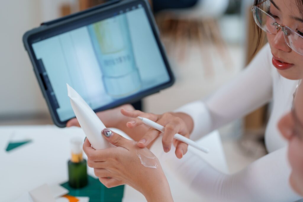 two researchers testing a new product
